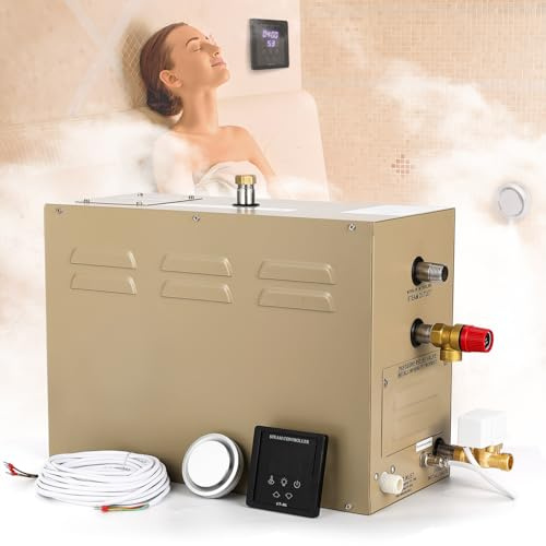 Hapyvergo Kit de generador de ducha de vapor de 6 kW para baño sauna SPA, cabezal de vapor de aromaterapia, sistema autodrenante, controlador LED, 212CBFT/6 m³ de espacio