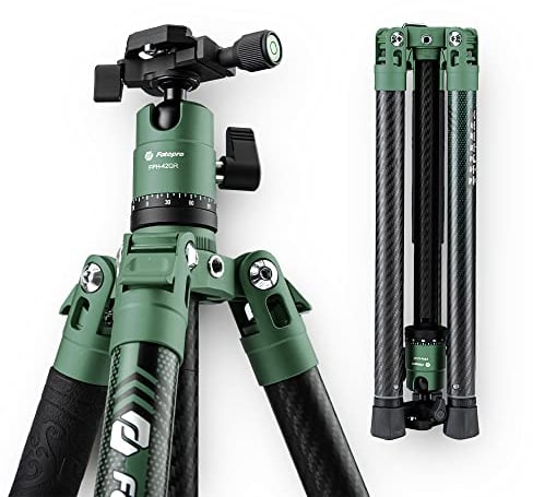 Fotopro 152 CM Trípode de Cámara de Fibra de Carbono con Monopie Cabeza de Bola 360 1/4 Placa de Liberación Rápida Trípode Profesional DSLR para Cámara Carga Máxima de 10 KG Verde