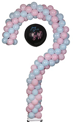 YALLOVE Colonna in metallo per palloncino con punto interrogativo per rivelazione del genere del bambino, 2,35 m, sfondo cornice per decorazioni per feste di ragazzo o ragazza