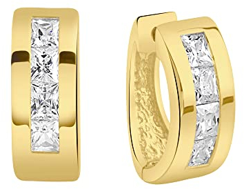 Zeeme Silber Damen Creolen 925/- Sterling Silber 1,5cm Glänzend Zirkonia gelb 360210264V