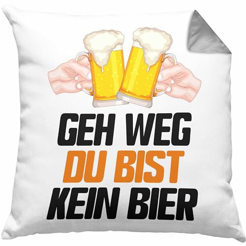 Trendation GEH Weg Du Bist Kein Bier Kissen mit Füllung 40x40 Geschenk Biertrinker Saufen Alkohol Geschenkidee Lustiger Spruch (Grau)