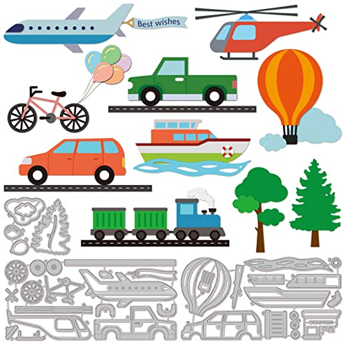 GLOBLELAND Transport Stanzformen Metall LKW Auto Hubschrauber Stanzschnitte Prägeschablonen Vorlage für Papierkartenherstellung Dekoration DIY Scrapbooking Album Handwerk Dekor