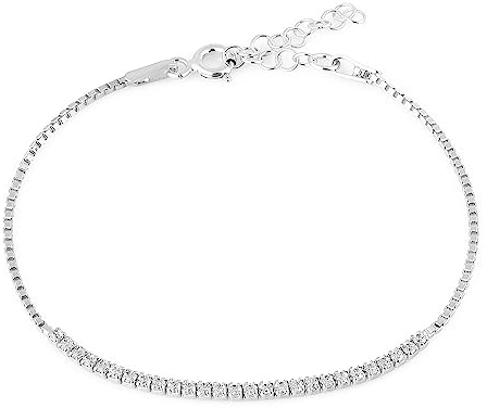 Einzelstück® Tennis Armband Silber 925 I Damen Kristall Armband I 18K Weißgold Echtschmuck Glitzer Gliederarmband (French Chic Silber Armband)