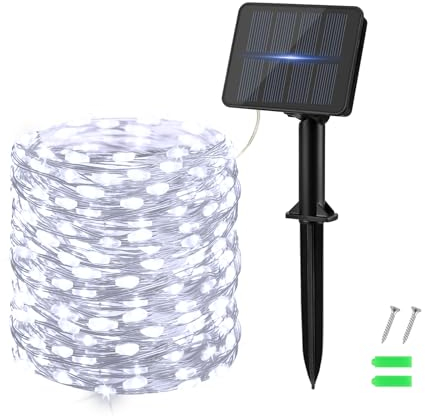 Dalugo Solar String Lights, 12M/40ft 120 LED Cool White Solar Fairy Lights Outdoor 8 Modes for Garden, Yard, Tree, Wedding