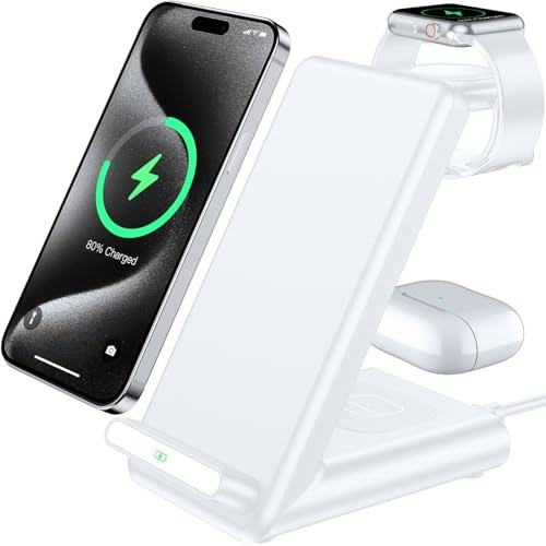 Kabellose Ladestation, 3-in-1 kabelloser Ladeständer für Apple Watch Ultra 9, 8, 7, 6, SE, 5, 4, 3, schnelles kabelloses Ladegerät für iPhone 15/15 Plus/15 Pro Max/14/13/12/11/X, AirPods Pro (mit