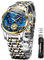 OLEVS Herrenuhren Blau Edelstahlarmband Quarz Uhr Männer mit Römischen Zahlen Mondphase Wasserdicht Leuchtende Klassische Elegantes Armbanduhr Geschenk Sale Marken