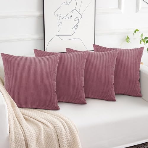 Aspire Homeware Pink Cushions with Covers Included 45 x 45 cm Set of 8 Pcs (4-Cushion Covers, 4-Inserts) with Invisible Zipper Pattern Cushion for Home Décor, Bedroom & Sofa (18x18 Inchs)