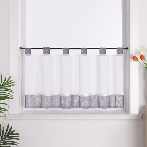 Joyswahl Leinenoptik Scheibengardinen Modern »Viola« transparente Bistrogardine mit Schlaufen Gardinen Küche mit Satinband Kurzstores Grau HxB 60x90cm 1er Pack