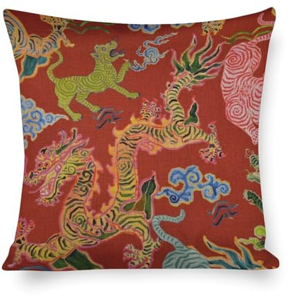 Texsource Etsy Philippinen-28 Dekokissenbezüge aus Himalaya-Korallen-Hamilton-Stoff, Motiv: Ölgemälde, Kunst, Retro, Heimdekoration, quadratisch, 45,7 x 45,7 cm