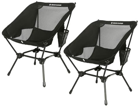 ROCK CLOUD Portable Camping Chair Ultralight Folding Chairs Compact Outdoor for Camp Hiking Backpacking Lawn Beach Sports Black pack of 2