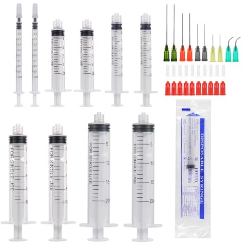 Aotfusd 10 Stück Spritzen-Set mit Stumpfer Nadel, Verschiedene Größen, 1ml, 3ml, 5ml,10ml, 20ml zum Nachfüllen und Messen von Flüssigkeiten, wissenschaftliche Labore, Pflanzenbewässerung