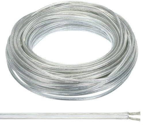 PATIKIL Cable de PVC de 50 Pies, 18/2, Cubierto, 300V, Cable Flexible Aislado SPT-2 para Lámparas Led, Cables de Audio y Altavoces, Transparente, Certificado UL