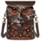 COSSIKA Damen-Handtasche, Cartoon-Eule, Mittelalterliche Messenger-Tasche, PU-Leder, Braun, 3 Fächer, 1 Gurt, Für Damen und Mädchen