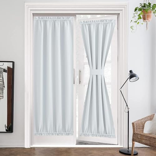 ZHhan French Door Curtains Privacy Blackout French Door Rod Pocket Drapes for Glass Door Home Office,Sidelight Curtain Tie up Shade,Easy Installed 86x203cm,Greyish White,1 Panel