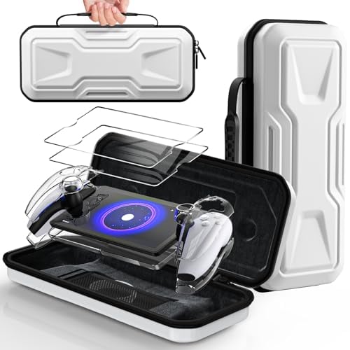 FYOUNG Tasche Zubehör für Playstation Portal, Full Protection Bundle mit Schutz Glas Bildschirmschutz, klare Hülle, Hartschale Portable Reisetasche für PSP Remote Player-(Weiß)