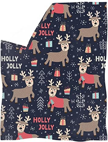 JUZGTSIT Rentier-Weihnachtsdecke und Überwurf, leichte Weihnachtsdecke, Überwürfe für Bett, weiche Sofa-Decken, 125 x 150 cm