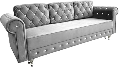 Meble Ares Moderne Sofa Felix - Elegante Sofa mit Schlaffunktion und Bettkasten - Praktische Schlafsofa Ausziehbar zum Wohnzimmer - Komfortabel Couch l Form - Siberne Beine, Samt Grau