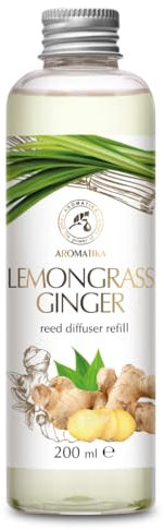 Refill Reed Diffuser Lemongrass - Ginger - Raumduft Nachfüllflasche Zitronengras-Ingwer 200ml - Nachfüllung mit ätherischem Ingweröl - Langanhaltend Natürliche Raumdüfte - Fur Raum - Küche - Baden