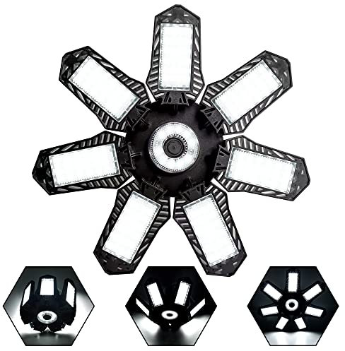 Ayybf LED Garagenleuchte,LED Werkstatt Deckenleuchte 120W 12000LM, E26/E27 6500k Werkstattlampe Garage Licht Decke, Verformbar 7+1 Paneelen Deckenlampe für Werkstatt, Lager, Garage, Keller