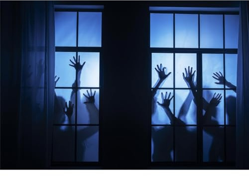 MIRRORANG 2.5x1.8m Halloween Zombie Backdrop for Photography Horrible Night Window Scene Background Cemetery Spooky Skeleton Zombie Scary Halloween Party Decorations Photo Booth Banner