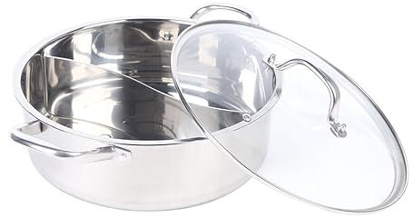 Hot Pot Cooker 304 Stainless Steel Hot Pot with Soup Spoon, Strainer and Lid, 2 Grid Mandarin Duck Pot 30cm Flavor Divided Induction Stove Polishing Soup Cooking Pot for Family Gathering