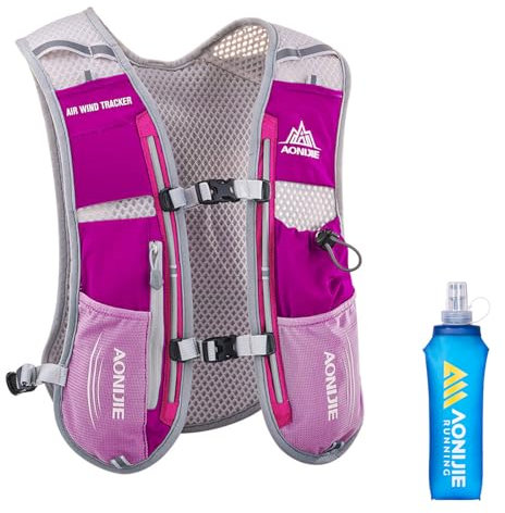 TRIWONDER 5L Trinkrucksack, Ultraleicht Laufweste, Laufrucksack mit 1.5L Trinkblase oder 500ML Flasche Fahrradrucksack für Laufen, Marathon Radfahren (Rosenrot - mit 500ml Flasche, Einheitsgröße)