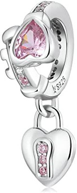 Charm in argento sterling 925 con lucchetto d'amore adatto per braccialetti Pandora, braccialetti con ciondoli europei, regalo per donna