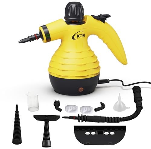 KOK Nettoyeur vapeur portatif, nettoyeur vapeur haute température multi-usages avec 10 accessoires, pour cuisine, salle de bain, sols, intérieurs de voiture, nettoyage sans produits chimiques