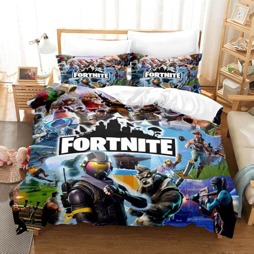 PTNQAZ Bettwäsche-Set für Doppelbett, Schießspiele, Fortnite für Kinder, Jungen, Mädchen, 3-teilig, Twin, Anime-Cartoon, 10 Stück