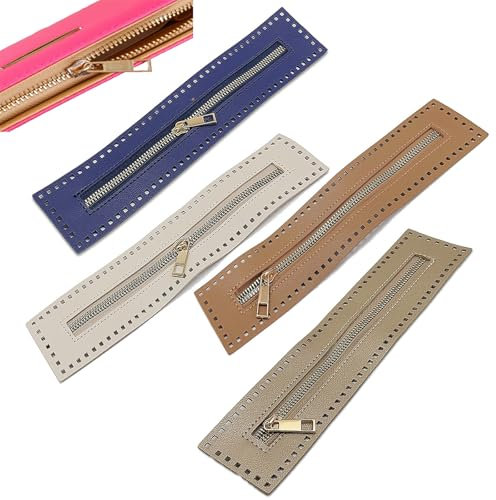 4 Pezzi Cerniere per Cucito, Cerniere in Pelle PU, 27cm, Cerniere di Separazione in Metallo, Cerniere per Borse di Stoffa, per Borse Fai Da Te Cucito (blu, marrone scuro, beige, cachi)
