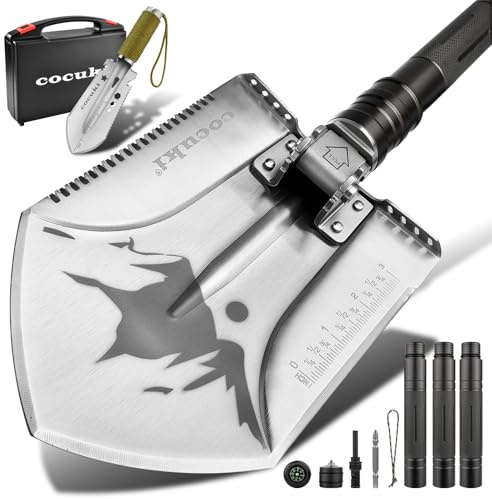 CoCuKi Klappschaufel, 20-in-1 Mehrzweckschaufel Set, # 2.0 Campingschaufel-Werkzeug mit Titanbeschichtung Mini kleine Gärtnerspaten, Für Outdoor Camping, Gartenbau, Überleben, Wandern und Notfälle
