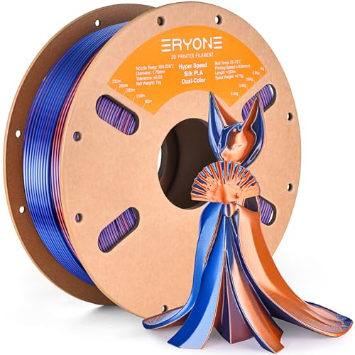 ERYONE High Speed Filament Silk Dual PLA 1.75mm +/- 0.03mm,3D Printing Filament,30-500mm/s Hyper Speed PLA Filament,1kg (2.2LBS)/Spool,Orange & Blue