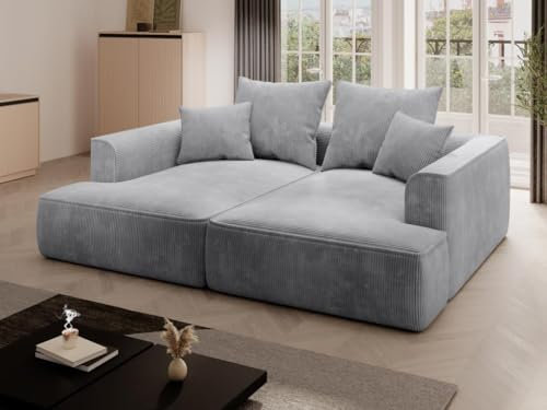 Vente-unique-Sofa 3-Sitzer - Tiefe Komfortsitzfläche - Cord - Hellgrau - PINETA
