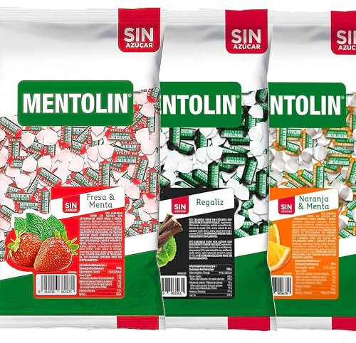 MENTOLIN PACK 3 Kg caramelos sin azúcar duros Fresa Menta & Regaliz & Naranja