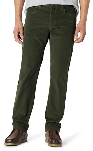 Amazon Essentials Pantalon en Velours Côtelé à 5 Poches, Coupe Droite Homme, Olive Foncé, 30W / 34L