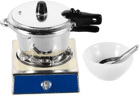 HANABASS 1ensemble Set Miniature De Cuisine Dollhouse avec Cuisinière à Gaz Et Cocotte Accessoires De Cuisine Réalistes pour Jeux De Rôle Et Miniature