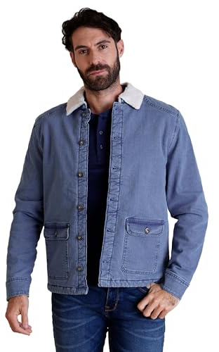 Enorsia Mens Denim Jacket for Everyday Wear – Regular Fit, Button Closure, Fleece Collar, Borg-Lined Casual Workwear Jacket - Men’s Warm Winter Jean Coat for Office, Versity