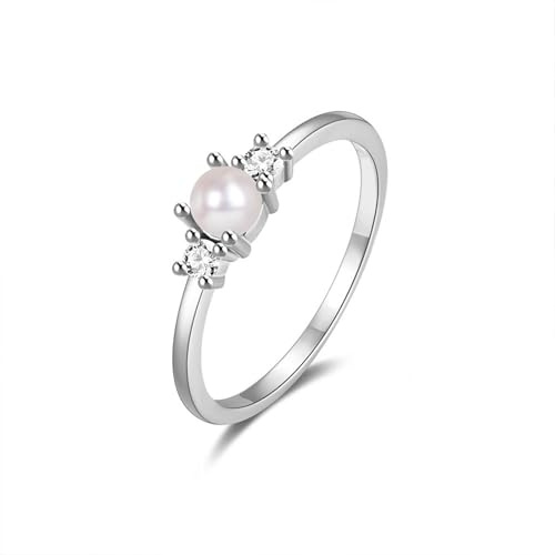 Wycian Verlobungsring Damen Infinity Ring Perlenkette Weißgold 9K Au375 Runde Form Perle Größe 58 (18.5) Vorsteckring für Damen Beliebt Schmuck Geschenk