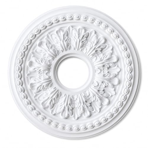 Rundes PU-Lampen-Panel, Ø ID 8Cm, Ø OD 26Cm, Stuckrosette Decke, Deckenrosette Weiß, Dekorative Deckenventilator Lampenabdeckung Deckenform Dekoration