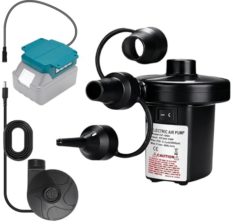 Elektrische Luftpumpe für Makita 18V Akku(Ohne Akku), 2 in 1 Aufblas- und Entlüftungspumpen mit 3 Luftdüse für Camping im Freien, Luftmatratzenbetten, Boote