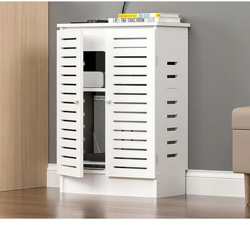 Diodceraic Modern WiFi Router Storage Cabinet with Adjustable Shelves, Multi-Functional Network Router Organizer with Cable Management for Home Office(White - 50 * 80 * 25cm)
