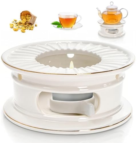 Moshiqgaol Stövchen für Teekanne,Teewärmer Hohl Geschnitztes Design, Teestövchen aus Keramik rutschfest Wellenmuster-Design, für Wärmeerhaltung von Tee Kaffee Milch