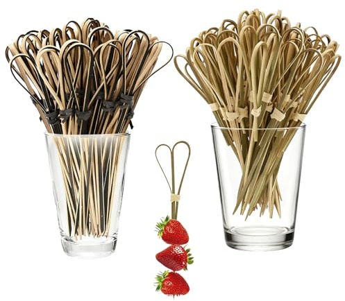 100pcs Natural Wooden Cocktail Sticks Set (12cm) - Black & Teal Mixed Wooden Skewers, Cocktail Picks for Drinks/Canapes/Appetizers, Wooden Picks for Party Food