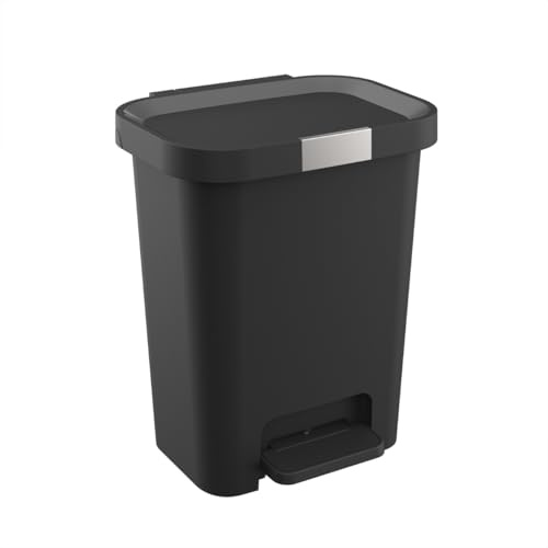 Engelland Mülleimer 25 L mit Deckel und Pedal - Treteimer, Abfalleimer mit Soft-Close, verschließbarem Deckel & rutschfesten Füßen - ideal für Küche, Bad & Büro - Kunststoff, Schwarz