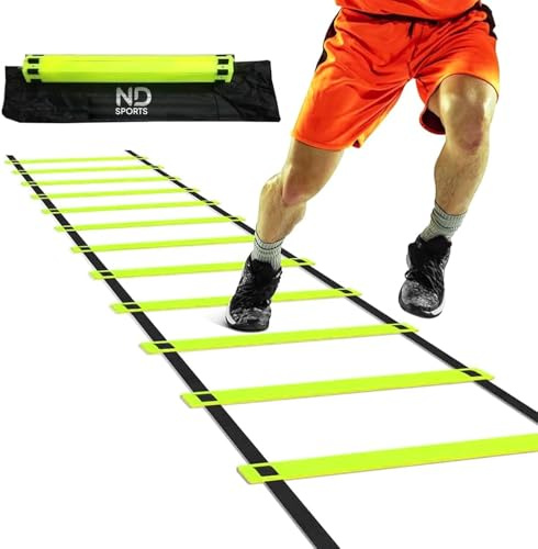 ND Sports Agility Ladder – 2m, 4m, 6m & 8m Speed Training Ladder with Adjustable Flat Rungs & Carry Bag – Ideal for Fitness, Footwork, Agility & Coordination Drills – Indoor & Outdoor Use (6m)