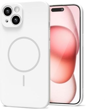 LoeoeL Magnetic Phone Case for iPhone 15 Case Silicone, Cute Slim Thin Phone Cover Compatible with MagSafe for Women, Girly Soft Rubber Gel Mag Safecase with Camera Protection, White