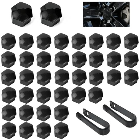 GmwyCzV 40 Pièces Cache Ecrou, Diamètre Interne 19mm Haute Qualité Boulon Ecrou Couvre, Hexagonal Capuchons D'écrou de Roue, Noir Plastique Cache Boulon avec 2Pcs Outil Demontage