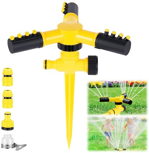 vsshe Garden Sprinklers, Automatic Lawn Water Sprinkler, 360° Rotation Lawn Sprinkler System with 3 Adjustable Spray Arm, Easy Install, Large Coverage Area for Watering Lawns Plants Flowers Vegetables
