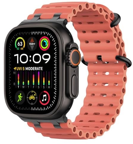 MoKo Correa Ocean Compatible con Apple Watch 42/44/45/46/49mm | Para iWatch Ultra 3/2/1,S11/10/9/8/7/6/5/4,SE 3/2/1, Correa Deportiva de Silicona, Conector Metálico