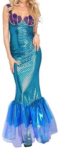 Meerjungfrau Kostüm Damen,Damen Sexy Meerjungfrau Kostüm Langes Pailletten Kleid Faschings Glänzend Meerjungfrauenflosse Rock Mermaid Partykleid Karnevalskostüme Himmelblau